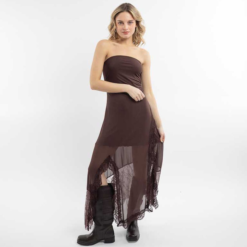 Vestido Maxi Encaje Strapless Mujer Icono
