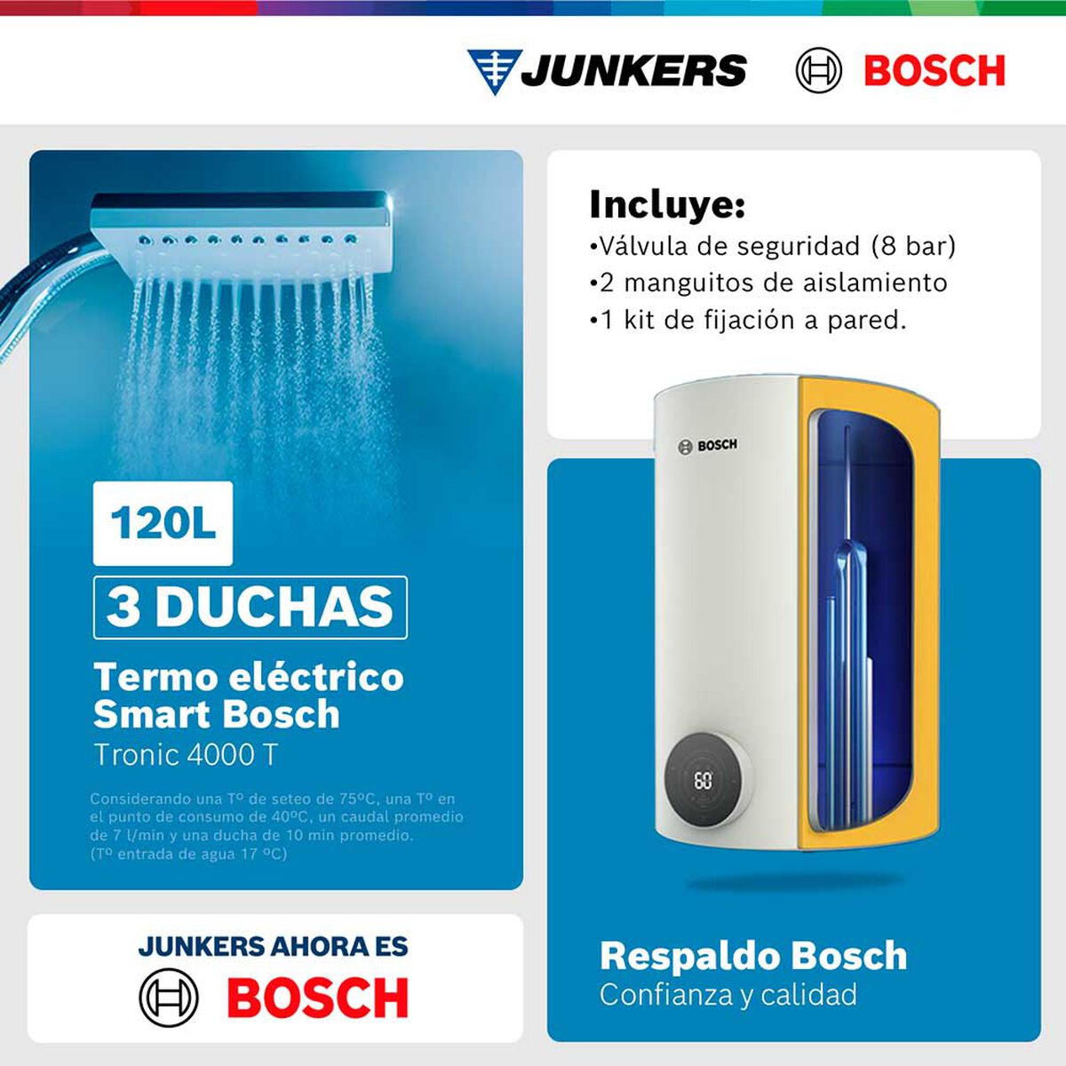 Termo el&eacute;ctrico 120 litros Smart Bosch Tronic 4000 T