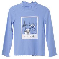 Polera Manga Larga de Algodón Niña Chess Celeste, Crudo