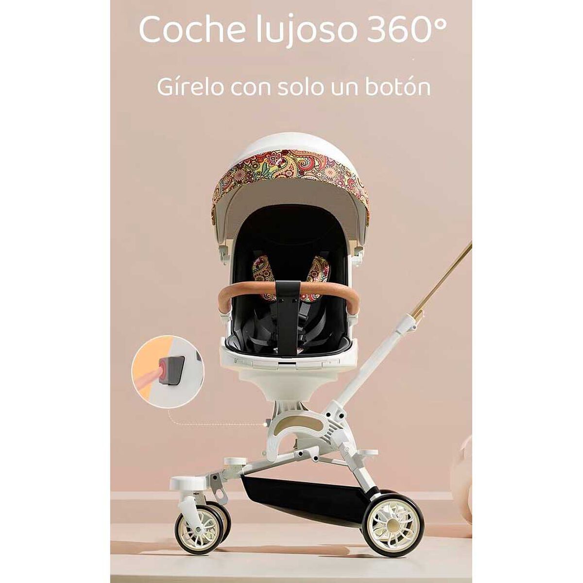 Coche de Paseo 360° 3 En 1 Reclinable Lubabycas Negro