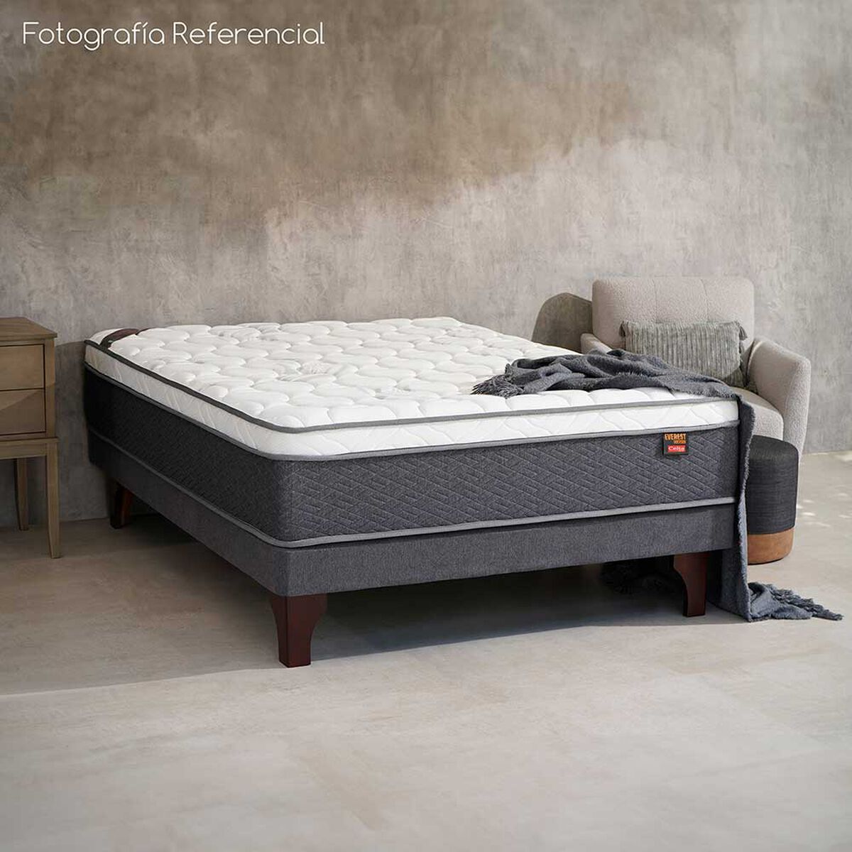 Cama Europea Celta 2 Plazas x 2 mt Everest Cobre + Respaldo + 2 Veladores Mallorca
