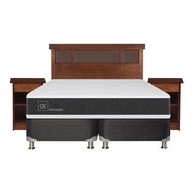 Box Spring CIC Base Dividida 2 Plazas New Ortopedic + Respaldo + 2 Veladores New Dublin