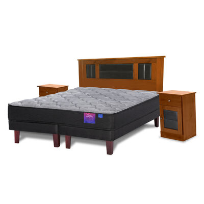Cama Europea Flex Base Dividida King Therapedic Plus + Respaldo + 2 Veladores Lorraine