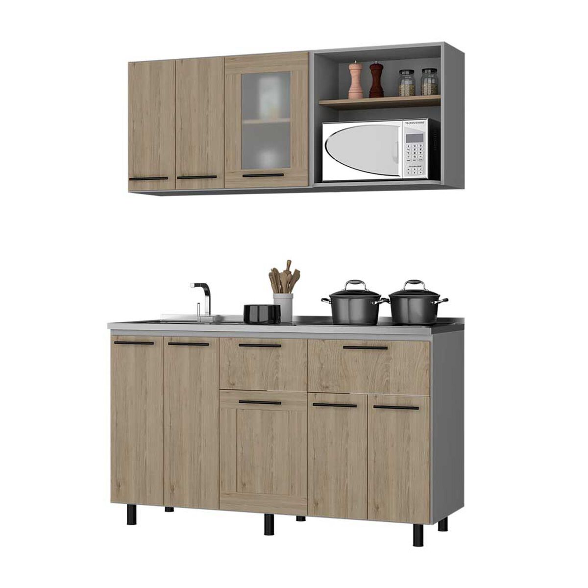 Combo Modulo Inferior con Lavaplatos + Modulo Superior TuHome Hasselt Gris Rovere