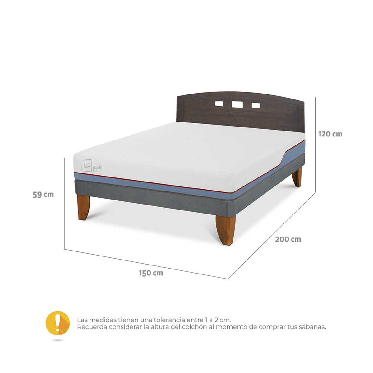Cama Europea CIC Base Normal 2 Plazas Excellence Plus + Respaldo Gales