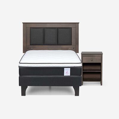 Imagen 1 del producto Combo Cama Europea Rosen 1 Plaza New Style 6 BN + Respaldo y Veladores Rachel