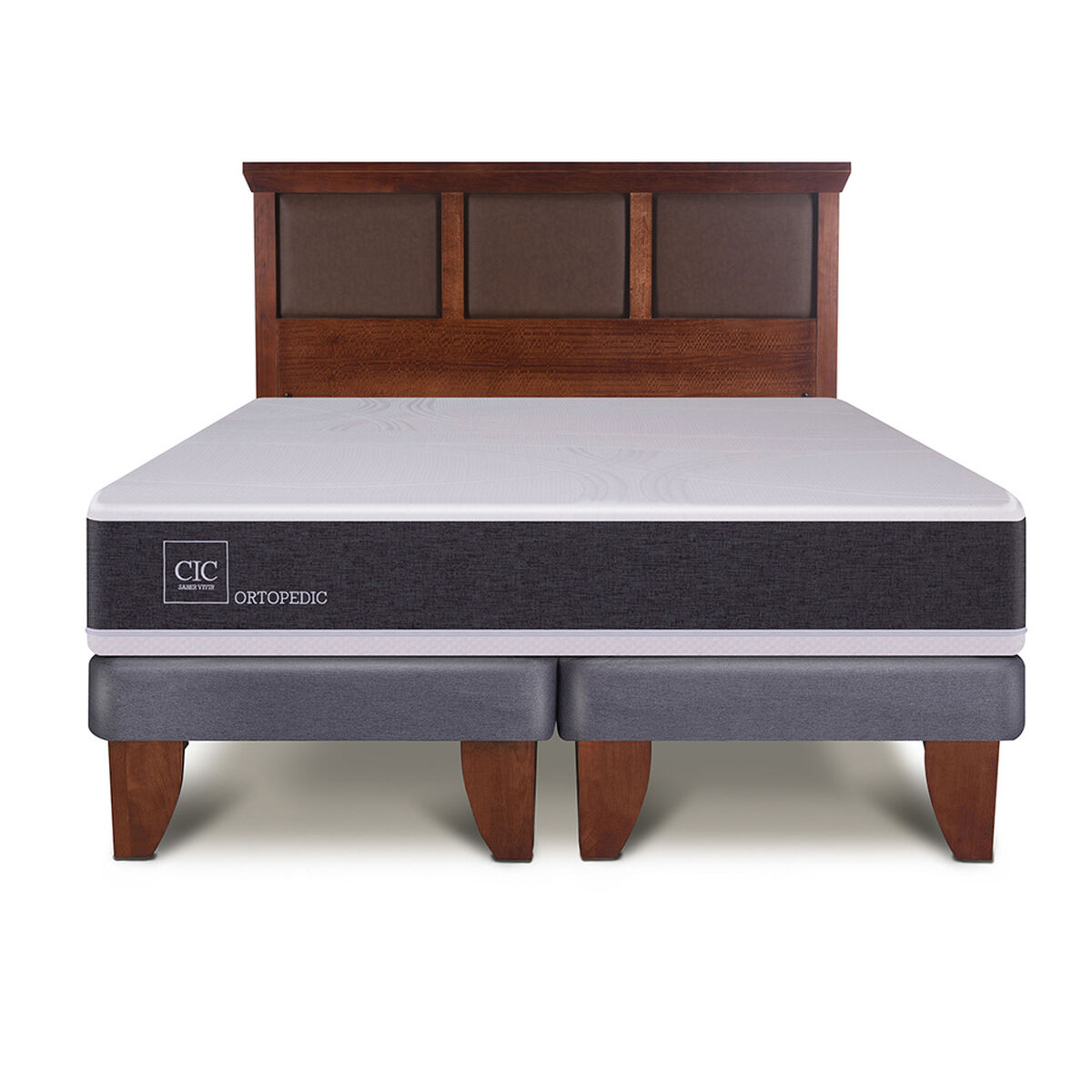 Cama Europea CIC Base Dividida King New Ortopedic + Respaldo New Torino Caramelo
