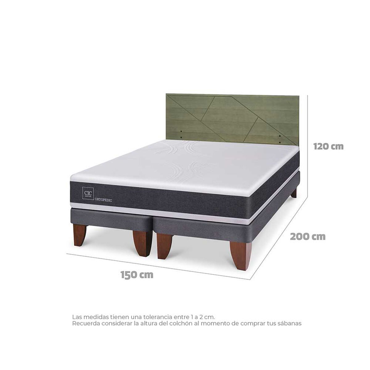 Cama Europea CIC Base Dividida 2 Plazas Ortopedic + Respaldo Villarrica Olivo