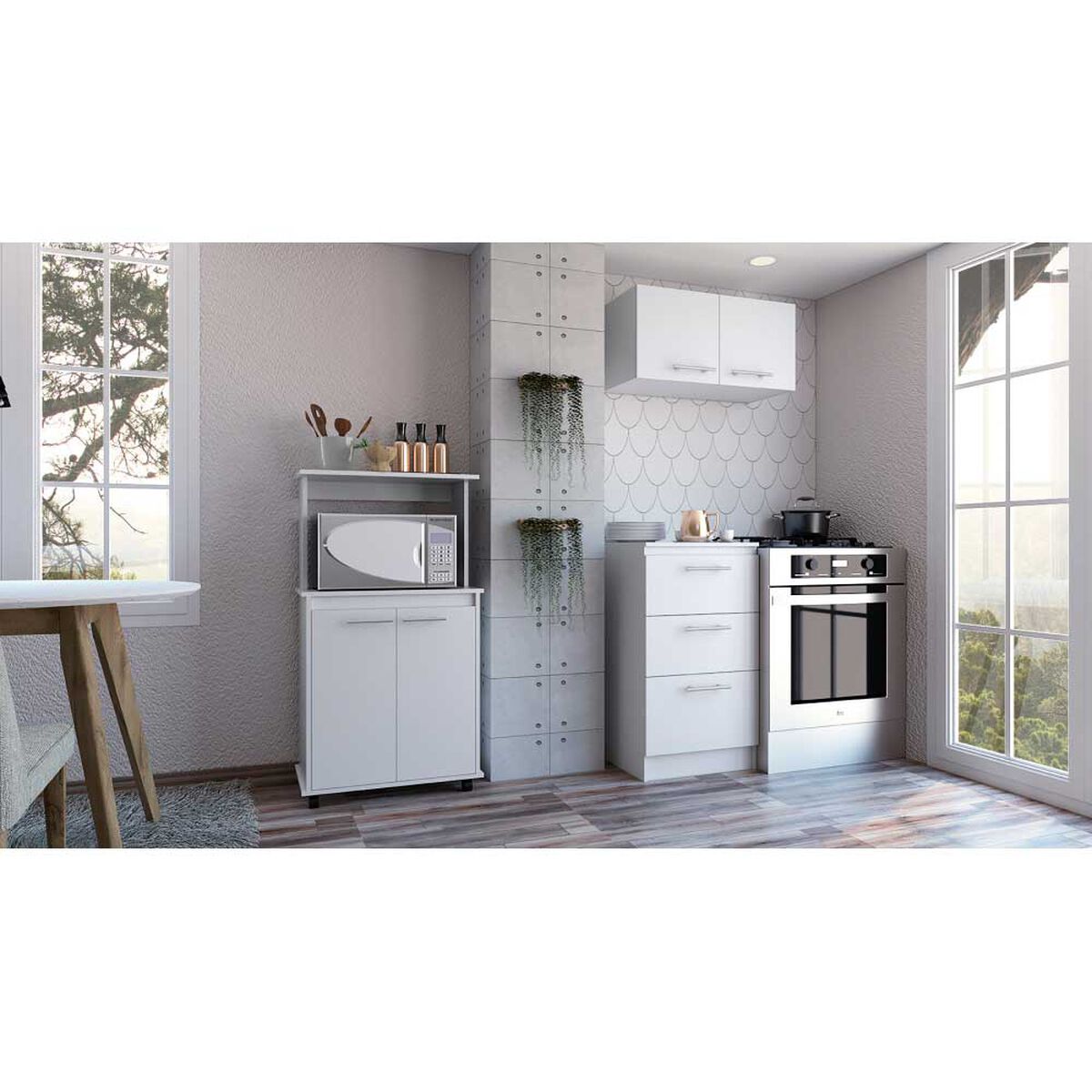 Combo Mueble Superior + Mueble Microondas + Mueble Inferior TuHome Manchester Blanco