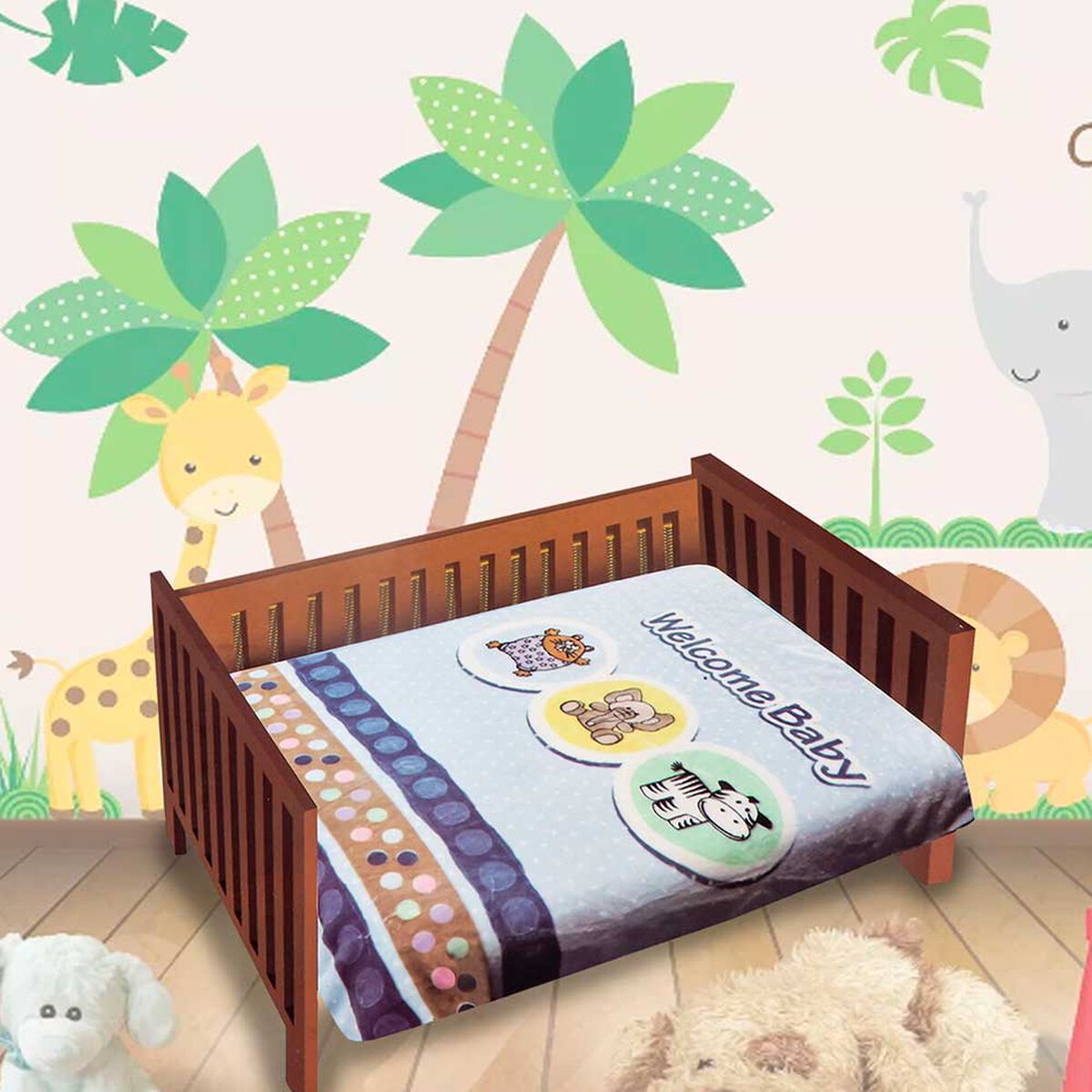 Frazada Reversible Bebe Animalitos Celeste Bebesit