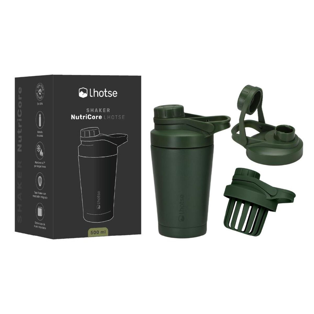 Shaker Vaso Proteina Lhotse  Acero Inoxidable NutriCore 500ml Verde