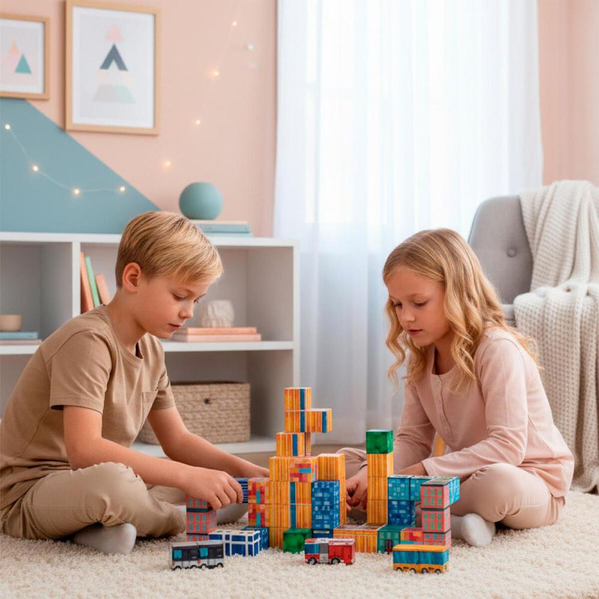 Juego Bloques Magn&eacute;ticos 114Pcs Mineblocks Ciudad Band&uacute;