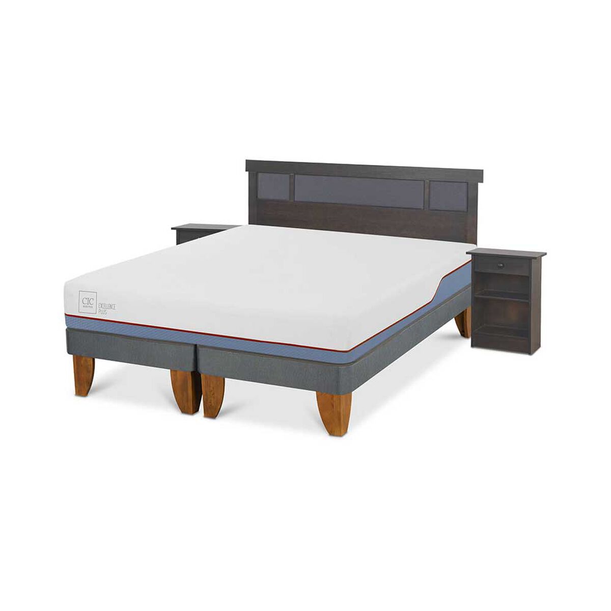 Cama Europea CIC Base Dividida 2 Plazas Excellence Plus + Respaldo + 2 Veladores Dublin