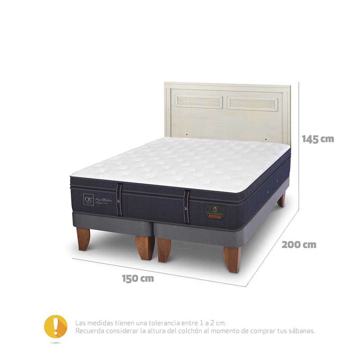 Cama Europea CIC Base Dividida 2 Plazas Grand Premium + Respaldo Milan Alpino