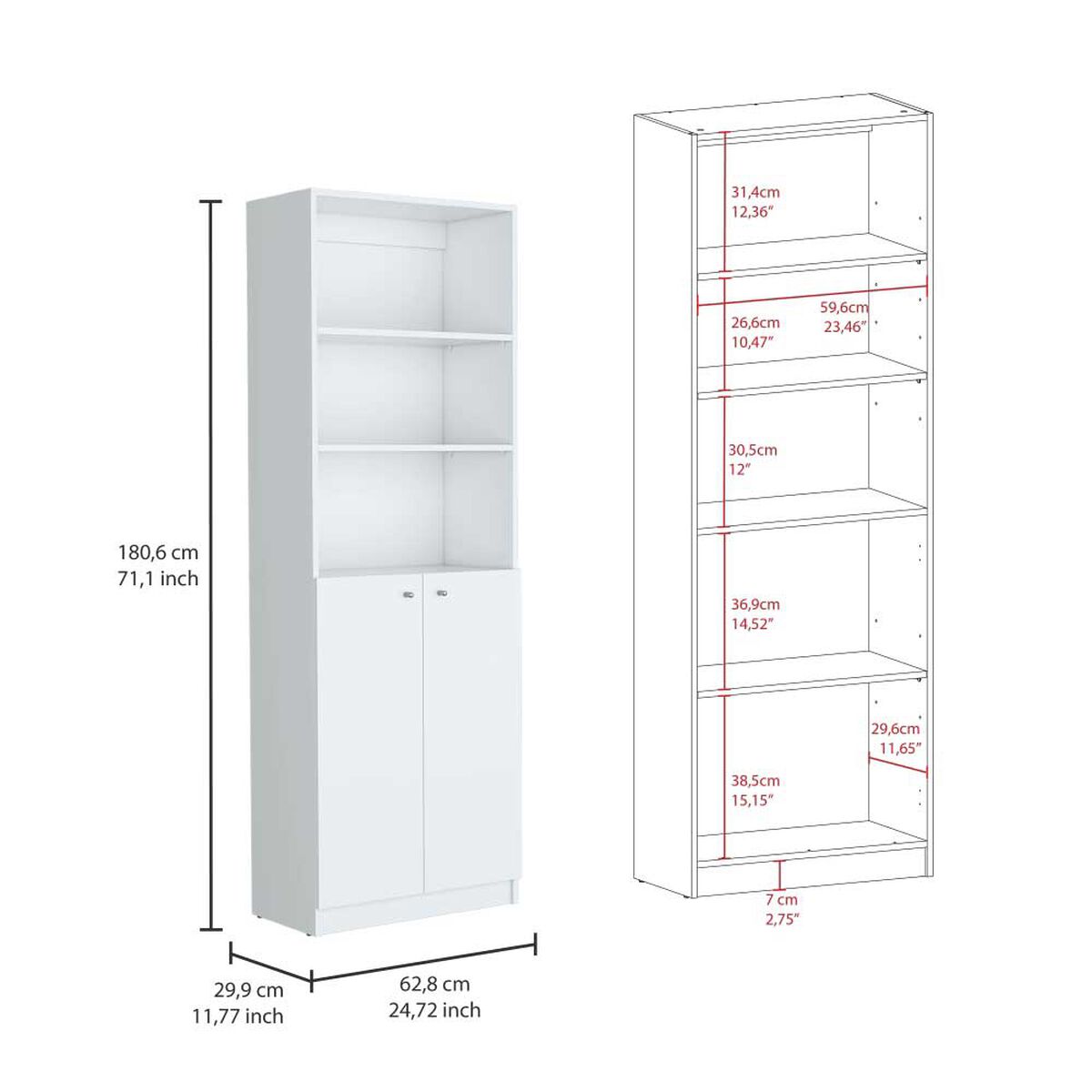 2 Estantes 2 Puertas + Estante 45 cm TuHome Home Blanco