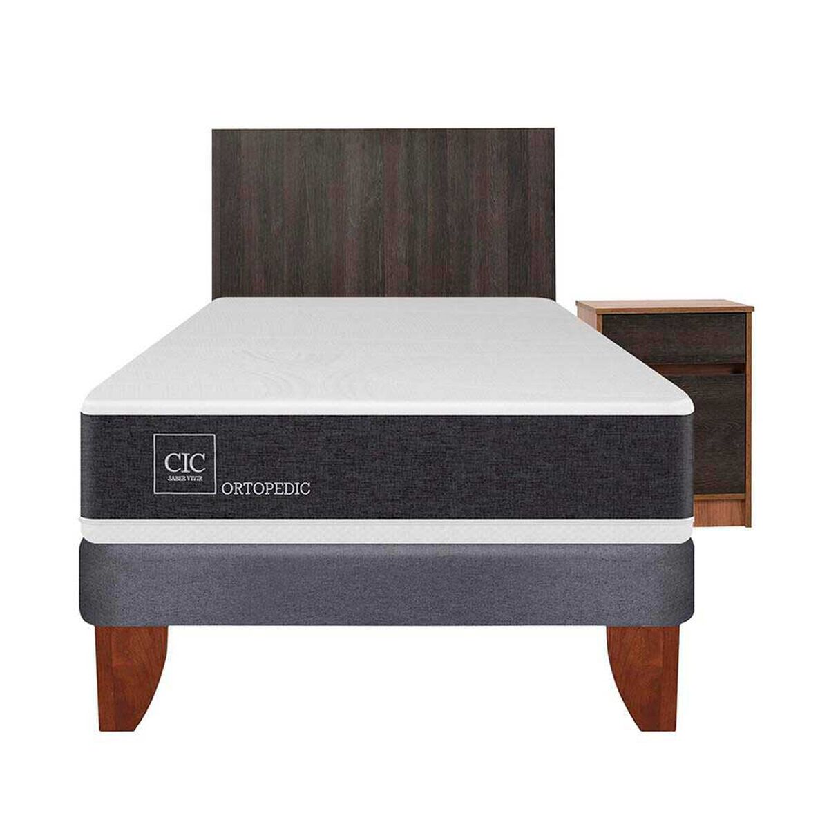 Cama Europea CIC 1,5 Plazas Ortopedic + Respaldo + Velador