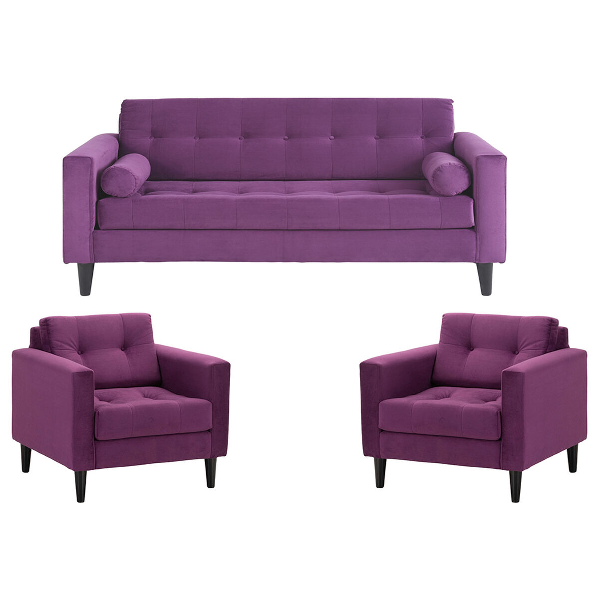 Juego de Living Felpa Bodevir Retro 3-1-1 Morado