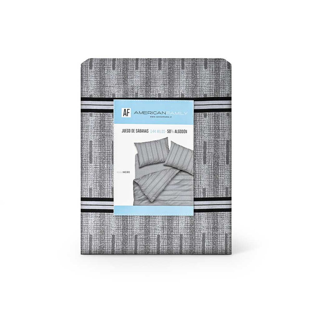 Juego de Sábanas American Family 144 Hilos King Vias Gris
