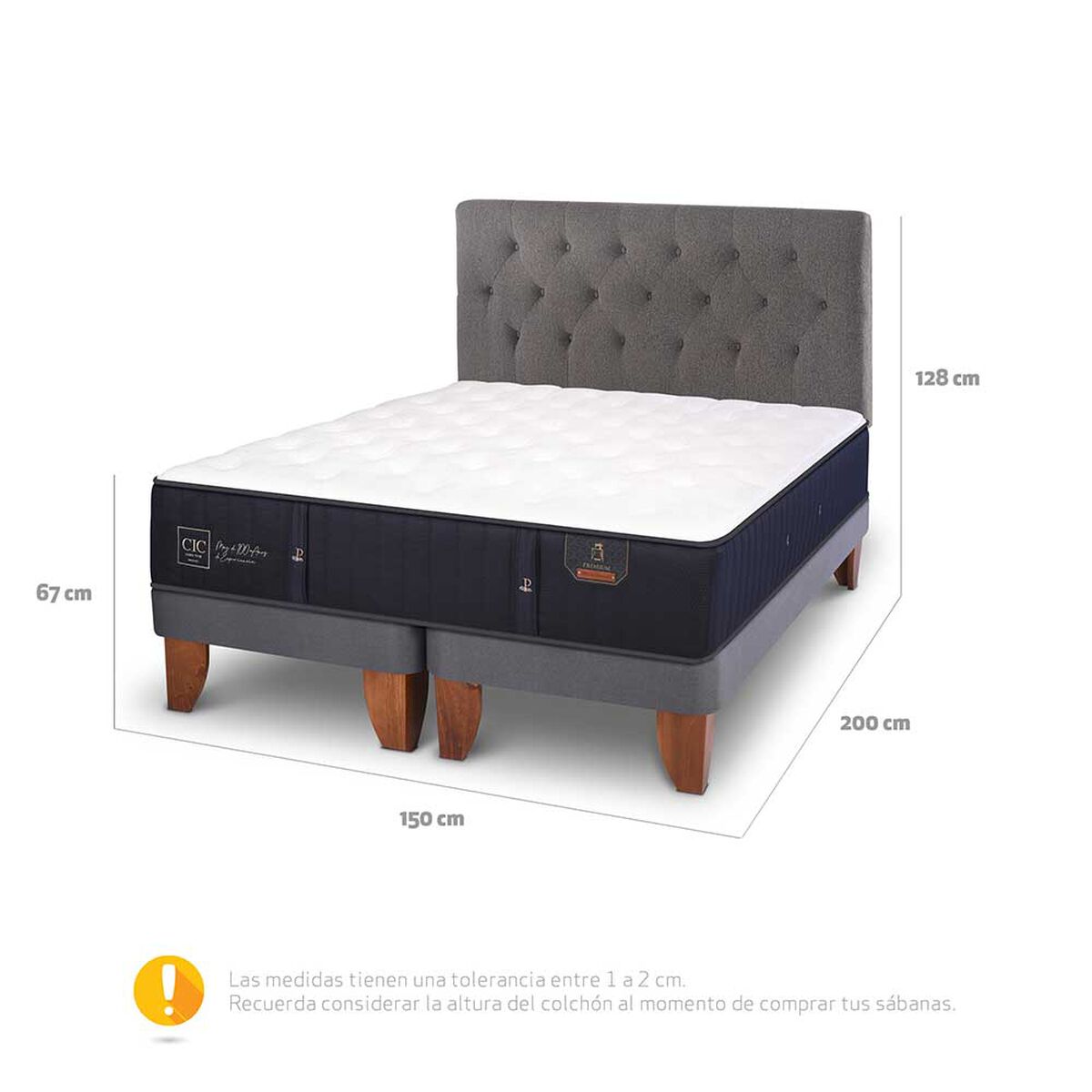 Cama Europea CIC Base Dividida 2 Plazas Premium + Respaldo Kavery