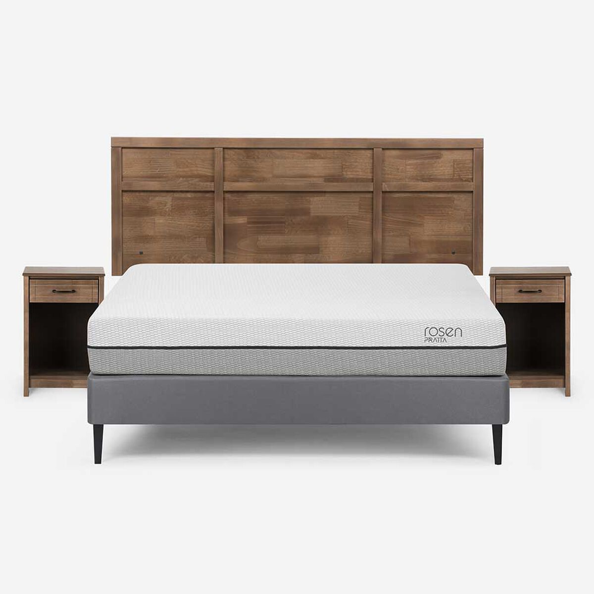 Cama Europea Rosen 2 Plazas Pratta + Respaldo + 2 Veladores Robin
