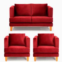Juego de Living Barra Design Larisa Sofá 2 Cuerpos + Dos Sillones 1 Cuerpo Rojo