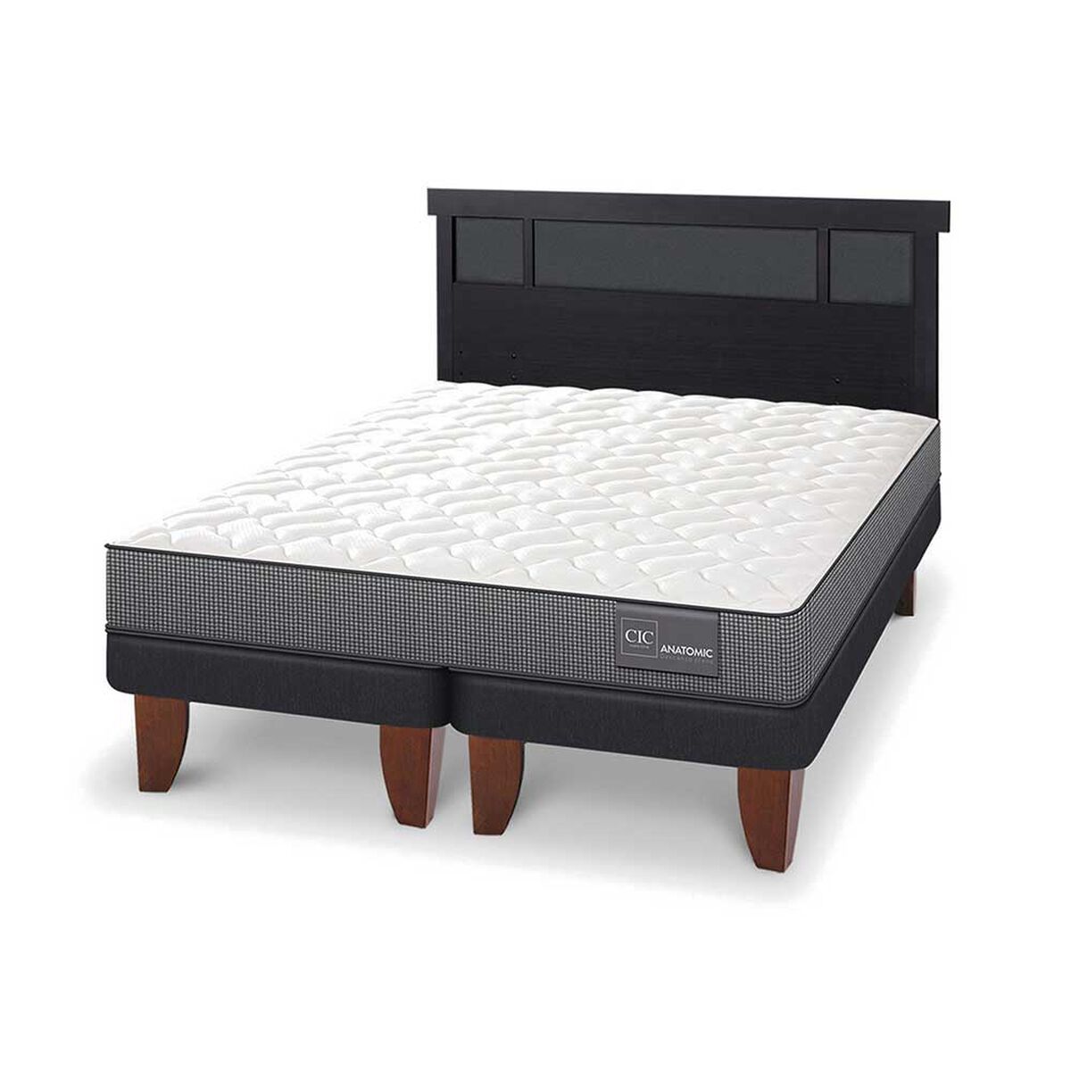 Cama Europea CIC Base Dividida King Anatomic + Respaldo Dublin Negro