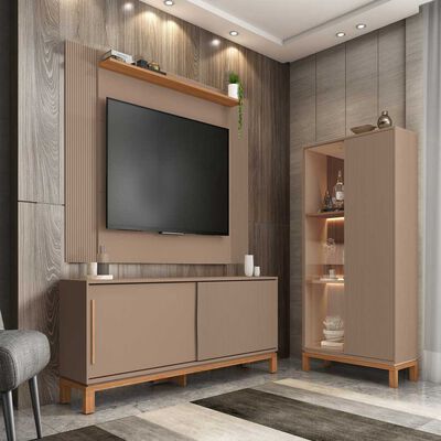 Set Panel + Rack 1.8 + Vitrina Decocasa Mondrian Gris