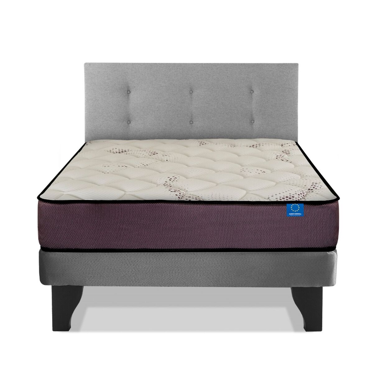 Cama Europea Flex 1,5 Plazas Juvenil Morado + Respaldo Royal Gris