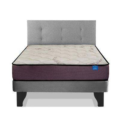 Cama Europea Flex 1,5 Plazas Juvenil Morado + Respaldo Royal Gris