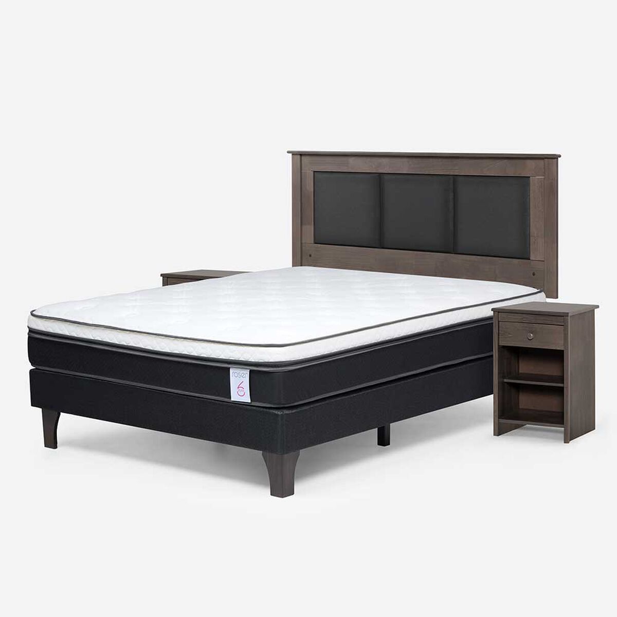 Combo Cama Europea Rosen 2 Plazas New Style 6 BN + Respaldo y Veladores Rachel