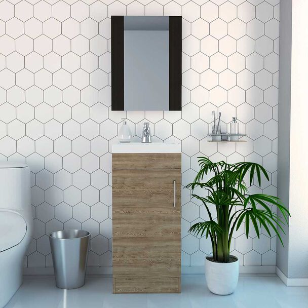 Combo Espejo + Mueble Lavamanos TuHome My Bath Miel Wengue