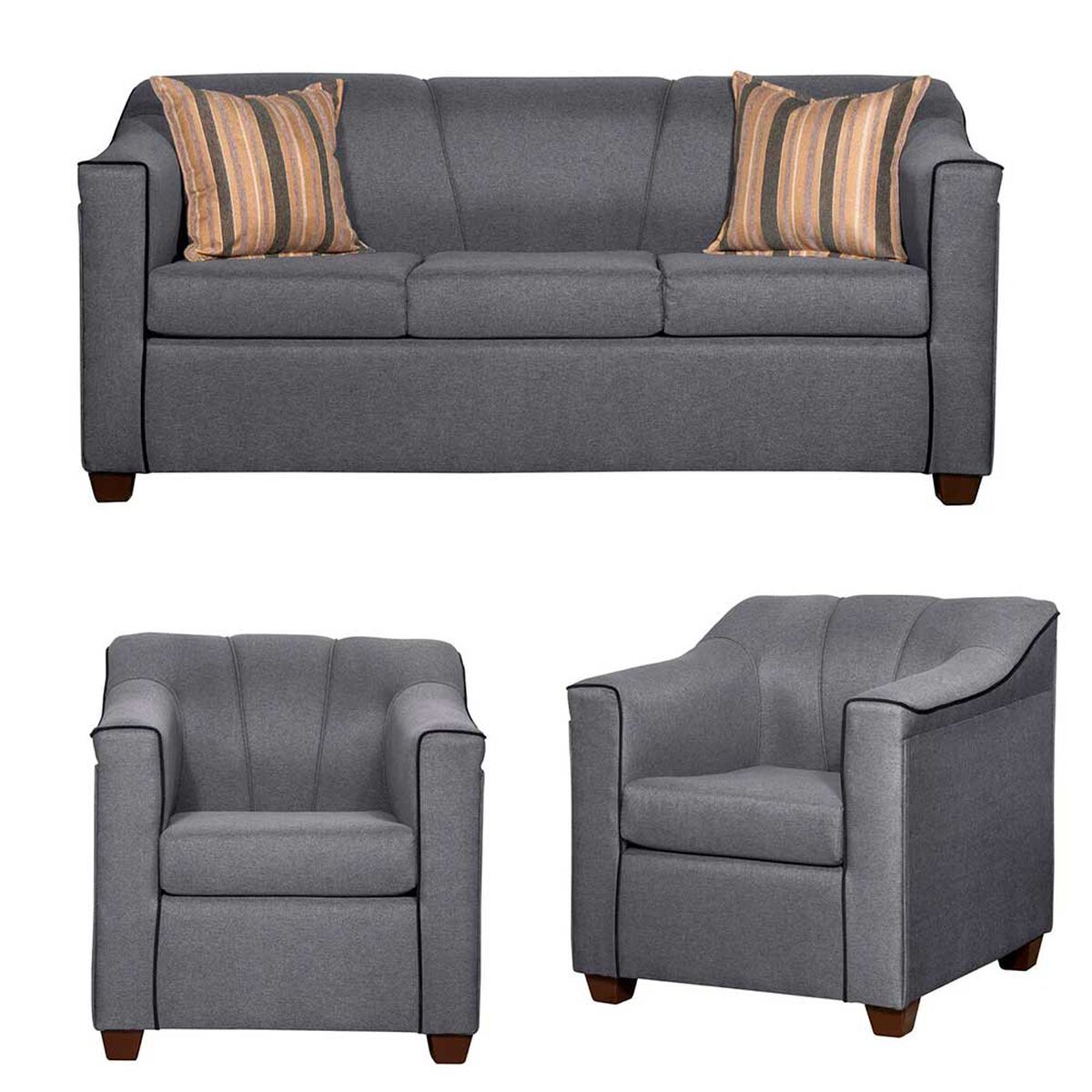 Juego de Living Ruzam Mobel Venecia  Sof&aacute; 3 Cuerpos + Dos Sillones 1 Cuerpo Lino Gris