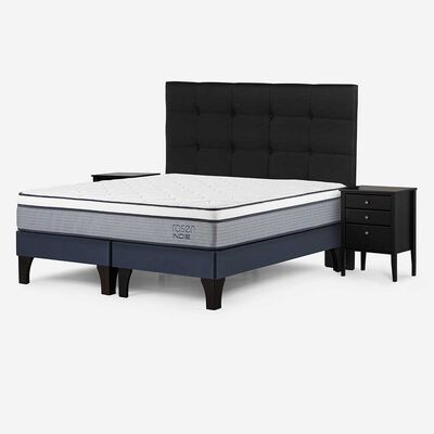 Imagen 1 del producto Cama Europea Rosen Base Dividida 2 Plazas Pratta + Respaldo + 2 Veladores Issey
