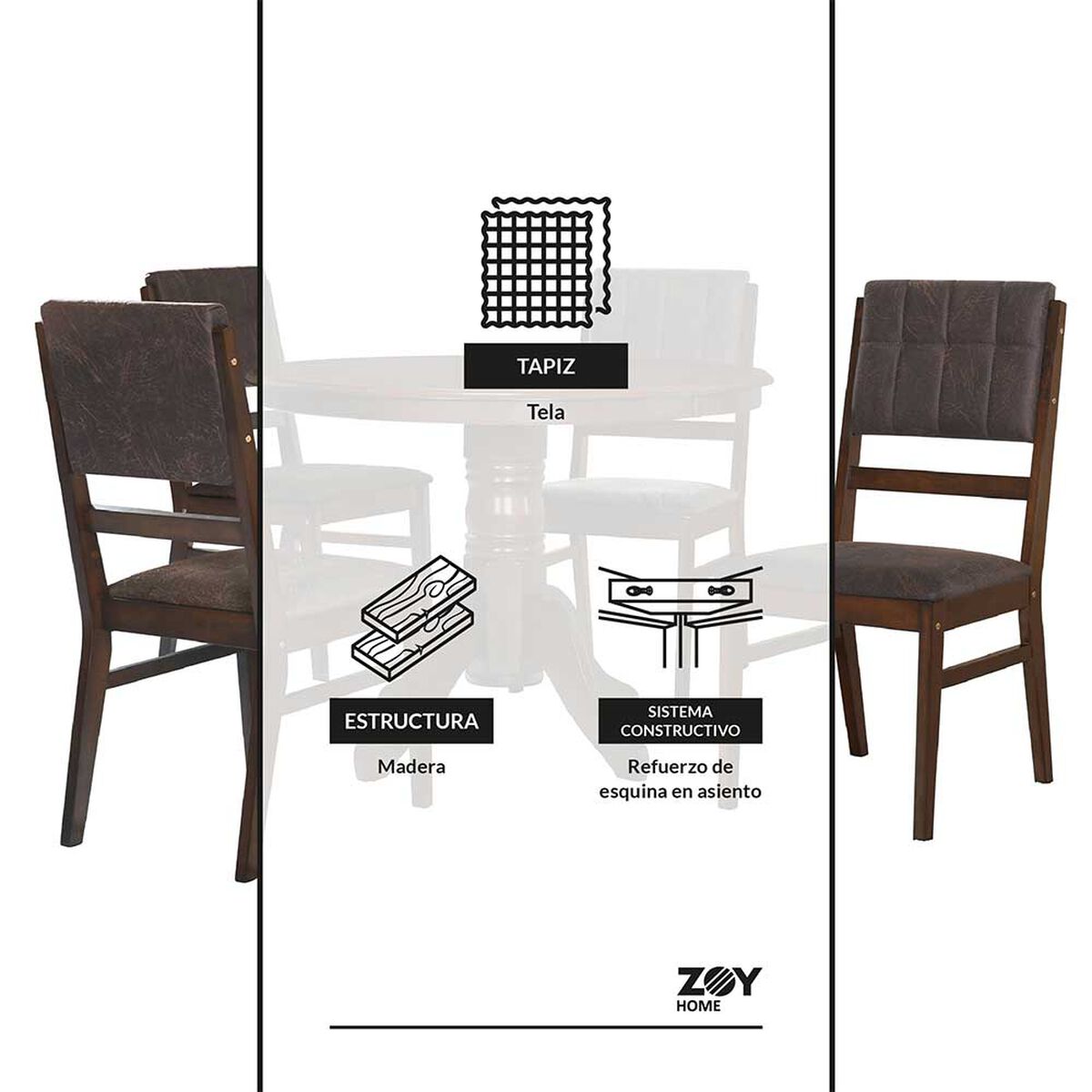 Juego de Comedor Zoy Home Rodas 4 Sillas Café