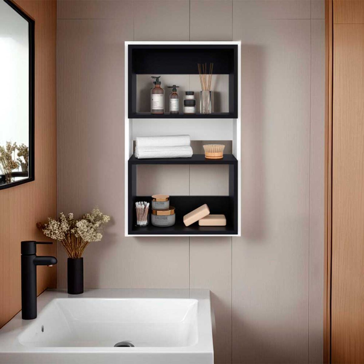 Mueble Auxilar Muro Baño Tuhome Eco Blanco y Wengue 