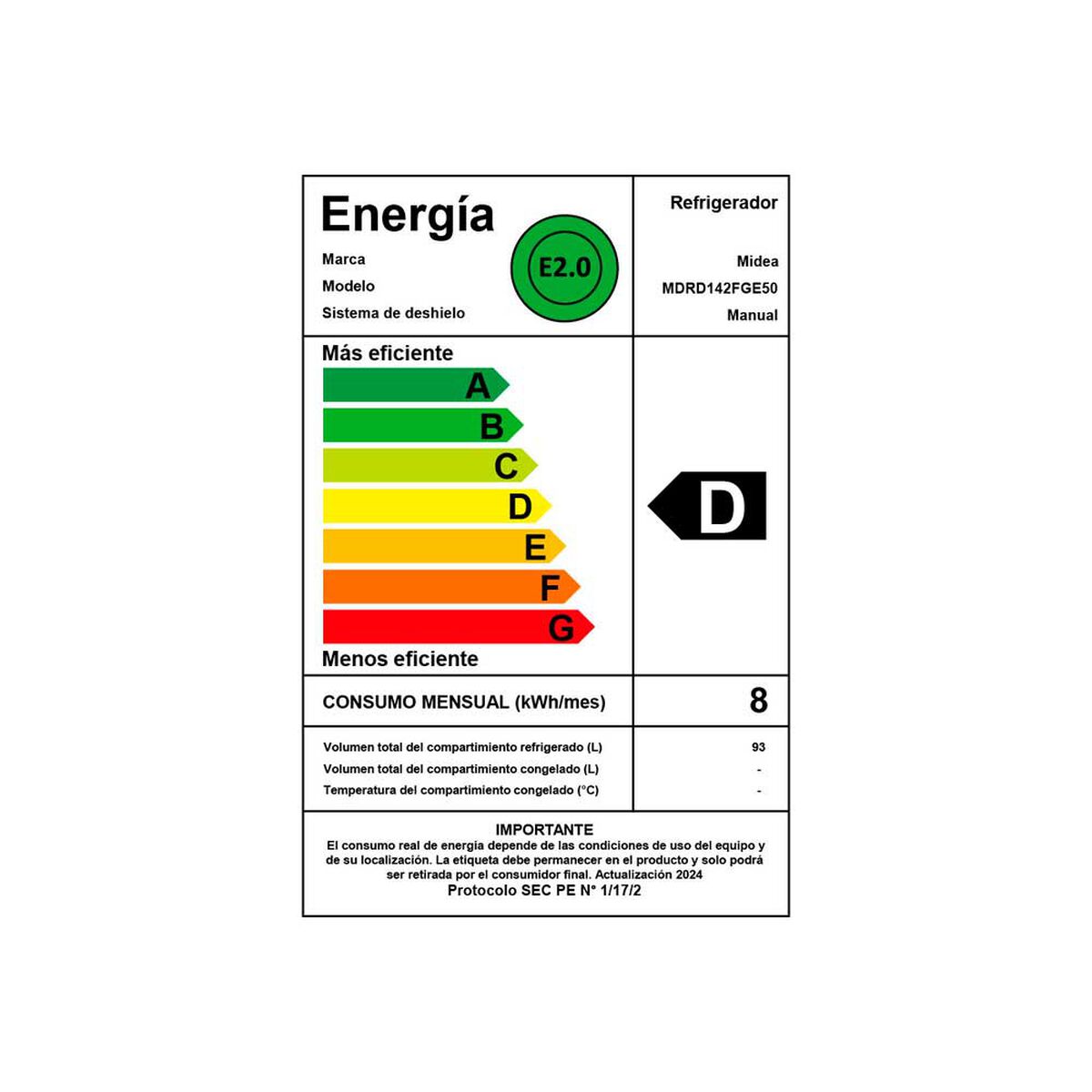Frigobar Midea MDRD142FGE50 93 lts.