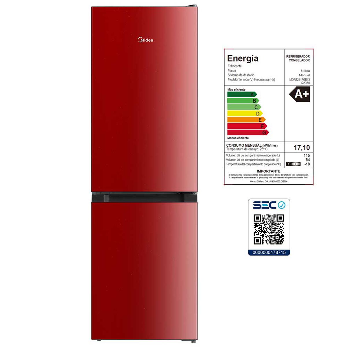 Midea Refrigerador Frío Directo 169 lts. MDRB241FGE13 150x47CM
