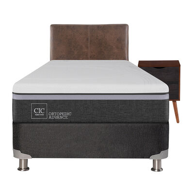 Box Spring CIC 1,5 Plazas Ortopedic Advance + Respaldo + Velador Baker