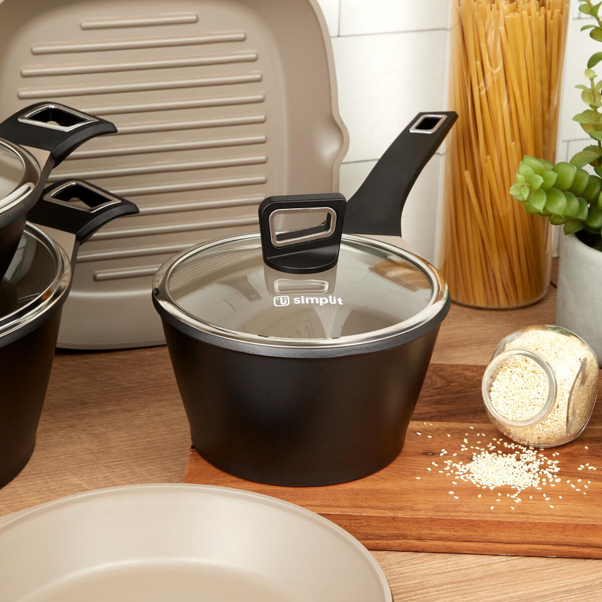 Kit Batería de Cocina Classic Simplit + Set 12 Utensilios Negro