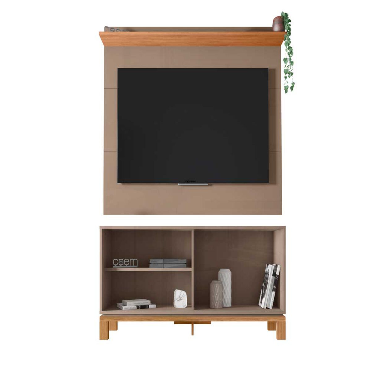 Set Panel + Rack 1.3  + Vitrina Decocasa Mondrian Gris-Casta&ntilde;o