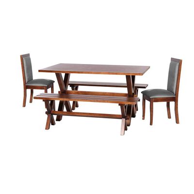 Juego de Comedor Latam Home Sevilla Girona 2 Sillas + 2 Bancas Velvet Gris