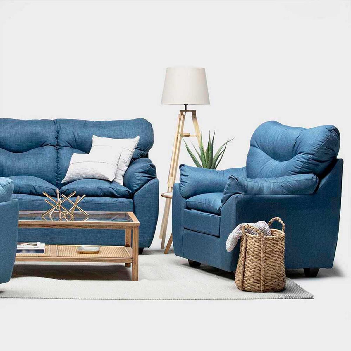 Juego de Living Almore Bel&eacute;n Sof&aacute; 2 Cuerpos + Dos Sillones 1 Cuerpo Azul