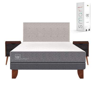 Cama Europea CIC 2 Plazas Smart + Respaldo + 2 Veladores Tigris