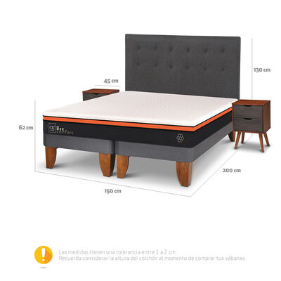 Imagen 2 del producto Cama Europea CIC Base Dividida 2 Plazas Bee Comfort + Respaldo + 2 Veladores