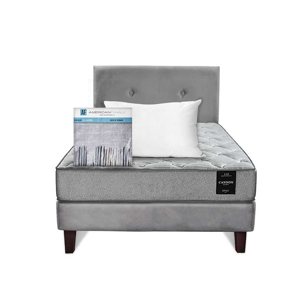 Cama Europea Latam Home 1,5 Plazas Cannon Gris