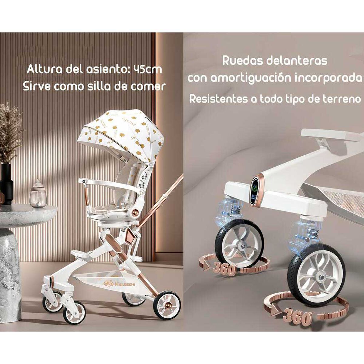 Coche de Paseo 360° con Mesita Lubabycas Blanco