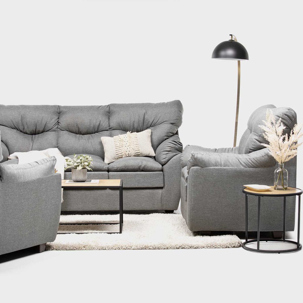 Juego de Living Almore Belén Sofá 3 Cuerpos + Dos Sillones 1 Cuerpo Gris