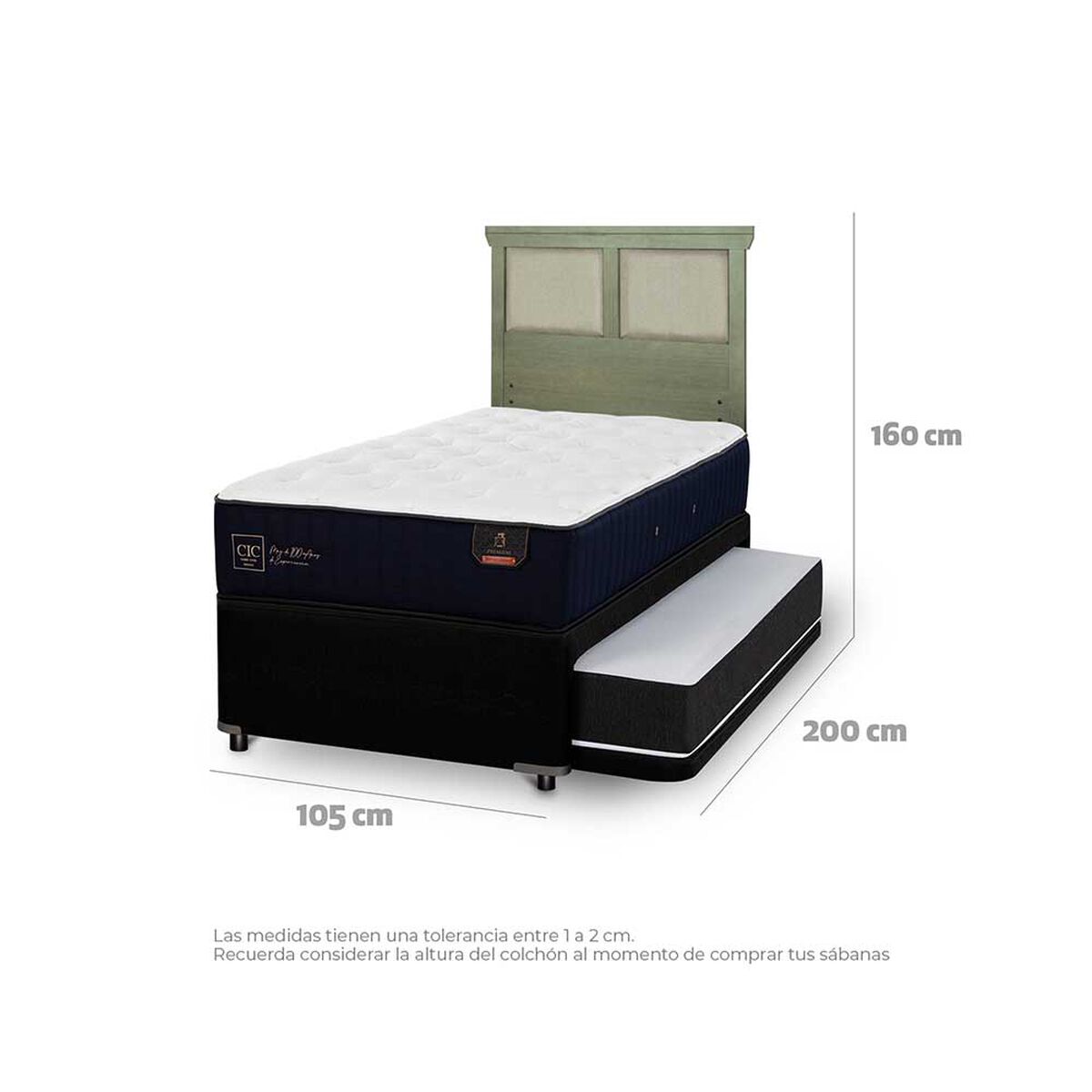 Cama Nido CIC 1,5 Plazas Premium + Respaldo Torino Olivo