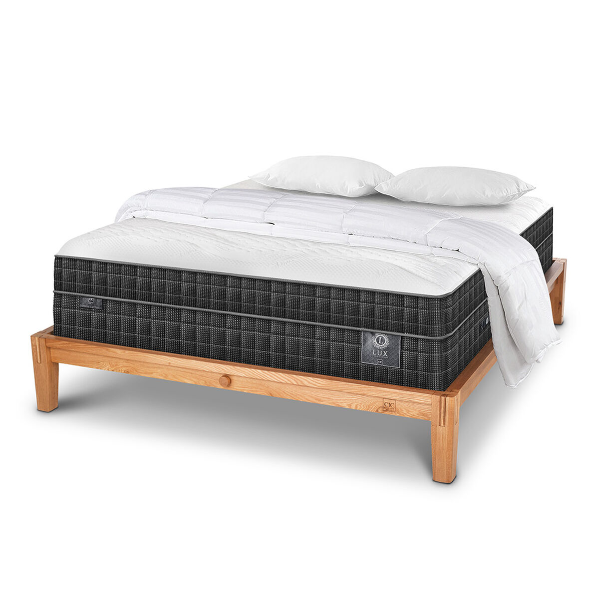 Cama Europea CIC King OAK Lux + 2 Almohadas Viscoelásticas + Plumón