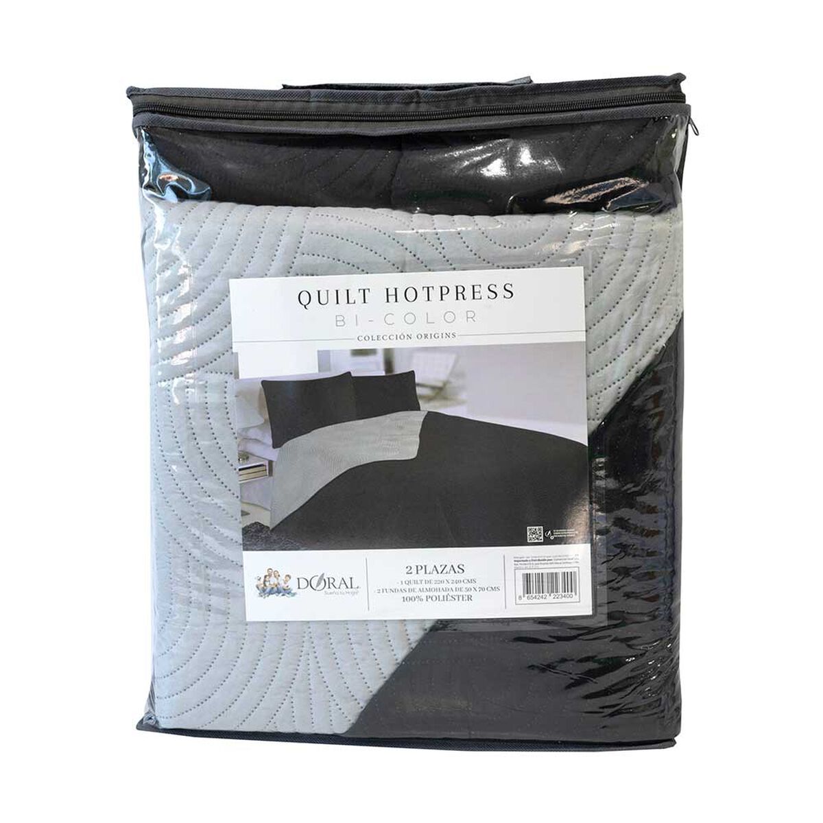 Quilt Doral 1,5 Plazas Negro Gris Origins